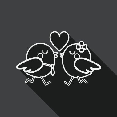Valentine's Day lover bird flat icon with long shadow, line icon
