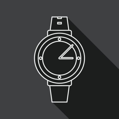 Wristwatch flat icon with long shadow, line icon