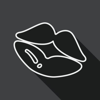 Valentine's Day lip flat icon with long shadow, line icon