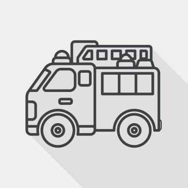 Transportation Fire truck flat icon with long shadow, line icon