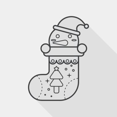 Christmas stocking flat icon with long shadow, line icon
