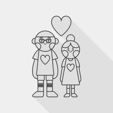 Sevgililer günü Çift düz simgesi ile uzun gölge, satırı simgesi