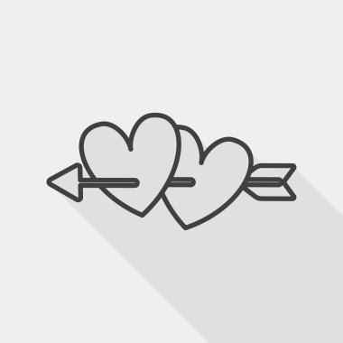 valentine's day heart bow and arrow flat icon with long shadow,e, line icon