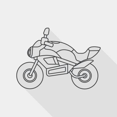 Transportation motorcycle flat icon with long shadow, line icon