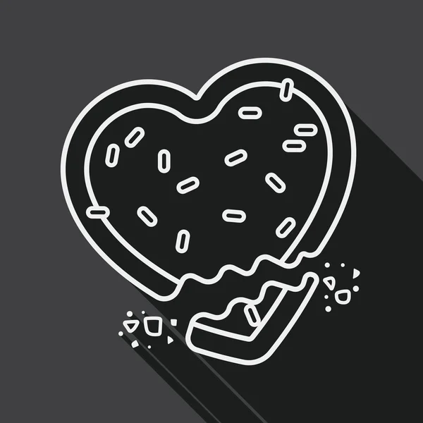 San Valentín galleta icono plano con sombra larga, icono de línea — Vector de stock