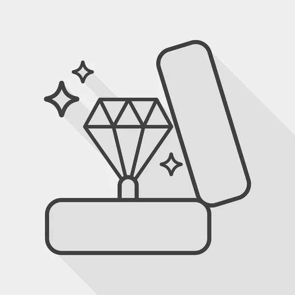 Anillo de diamantes San Valentín icono plano con sombra larga, icono de línea — Vector de stock
