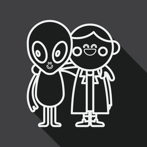 Space alien friendship flat icon with long shadow, line icon — Wektor stockowy