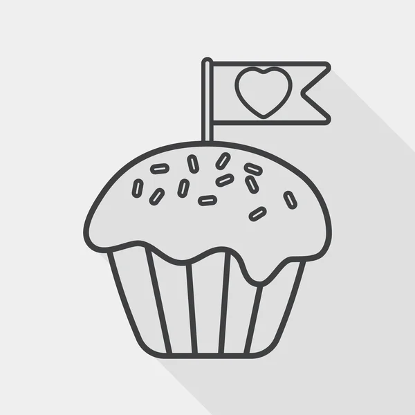 Cupcake de la Saint-Valentin icône plate avec ombre longue, icône de ligne — Image vectorielle