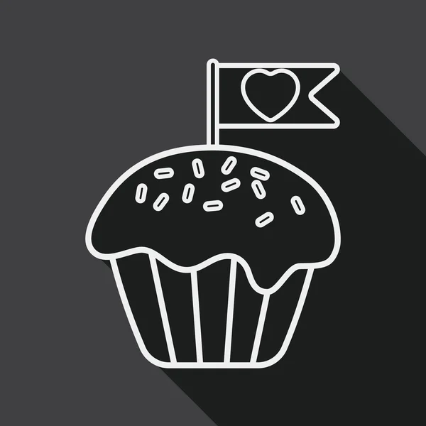 Cupcake de la Saint-Valentin icône plate avec ombre longue, icône de ligne — Image vectorielle