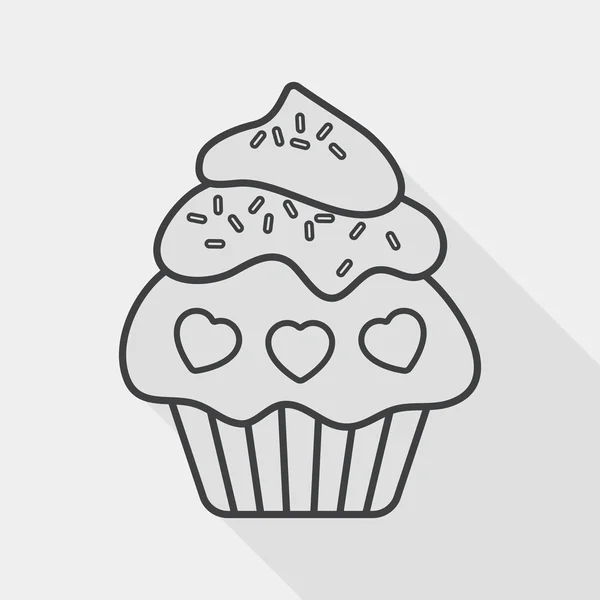 Aftelkalender voor Valentijnsdag cupcake platte pictogram met lange schaduw, lijn pictogram — Stockvector