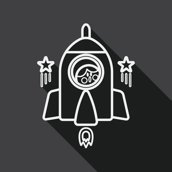 Space rocket and astronaut flat icon with long shadow, line icon — Stok Vektör