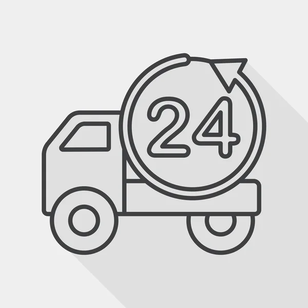 24 ore shopping trasporto merci icona piatta con lunga ombra, e, icona di linea — Vettoriale Stock