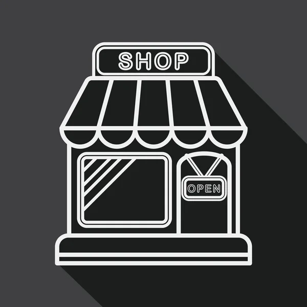 Negozio di shopping icona piatta con lunga ombra, icona della linea — Vettoriale Stock