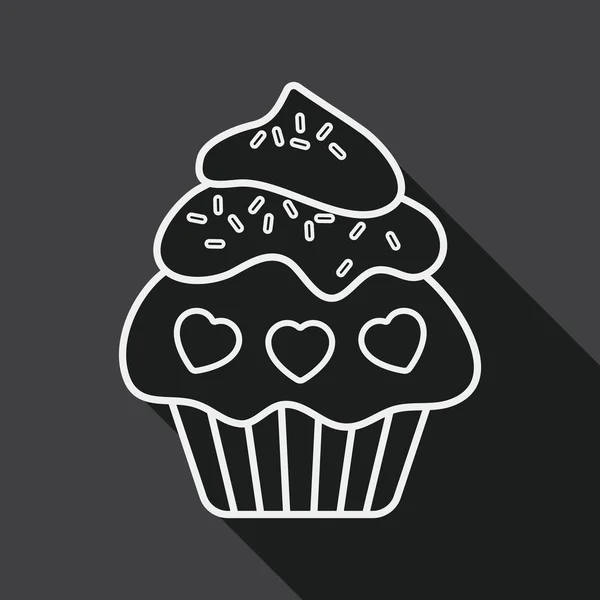 Día de San Valentín cupcake icono plano con sombra larga, icono de línea — Vector de stock