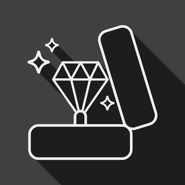 Anillo de diamantes San Valentín icono plano con sombra larga, icono de línea — Vector de stock