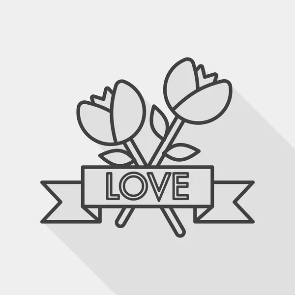 San Valentín flor icono plano con sombra larga, icono de línea — Vector de stock