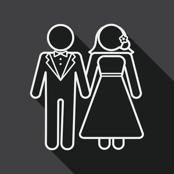 Wedding couple flat icon with long shadow, line icon — Stock Vector