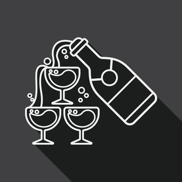 Свадебное шампанское плоская икона с длинной тенью, линия значок — стоковый вектор