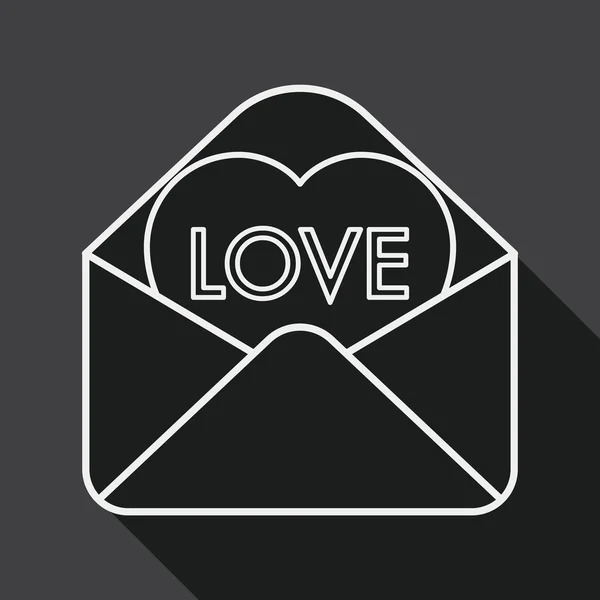 San Valentín carta de amor icono plano con sombra larga, icono de línea — Vector de stock