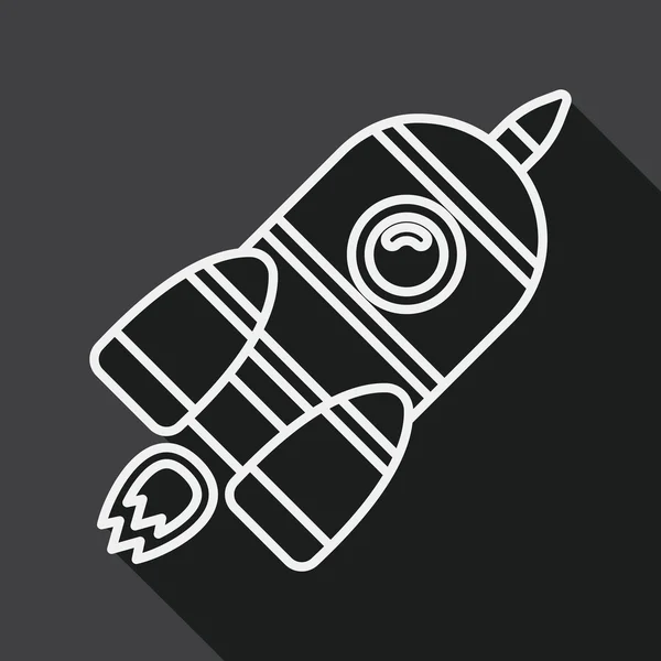 Ícone plano de foguete espacial com sombra longa, ícone de linha — Vetor de Stock