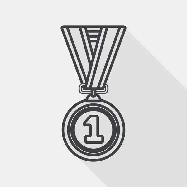 Ícone de medalha plana com sombra longa, ícone de linha — Vetor de Stock