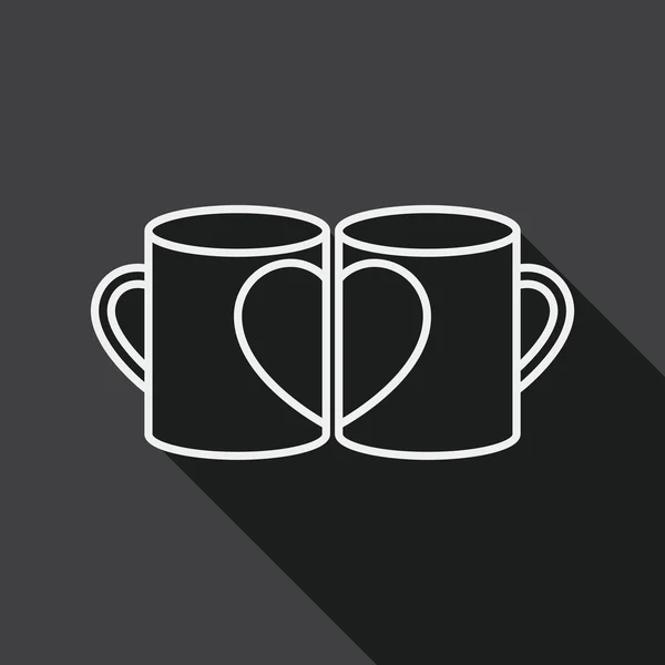 Valentinstag-Tasse flaches Symbol mit langem Schatten, Liniensymbol — Stockvektor