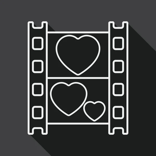 Ícone plano de filme de casamento com sombra longa, ícone de linha — Vetor de Stock