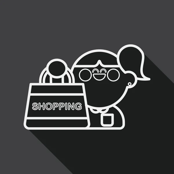 Verkoop Shopaholic platte pictogram met lange schaduw, lijn pictogram — Stockvector