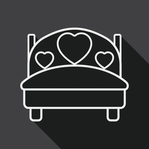 Wedding couple bed flat icon with long shadow, line icon — Stock Vector