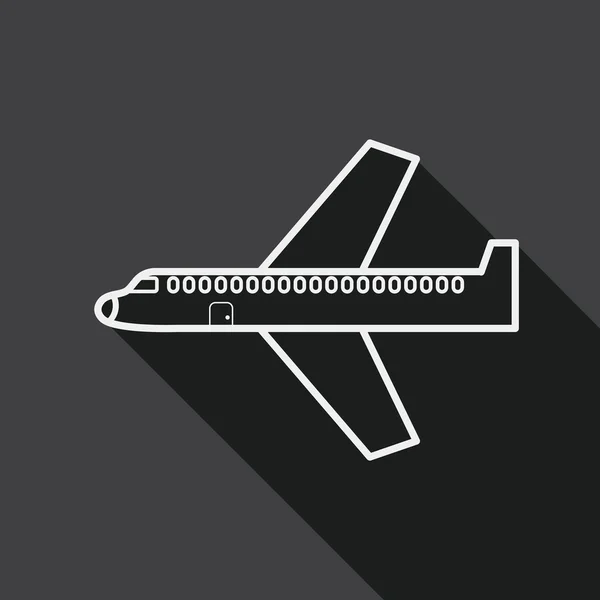 Avión plano icono con sombra larga, icono de línea — Vector de stock