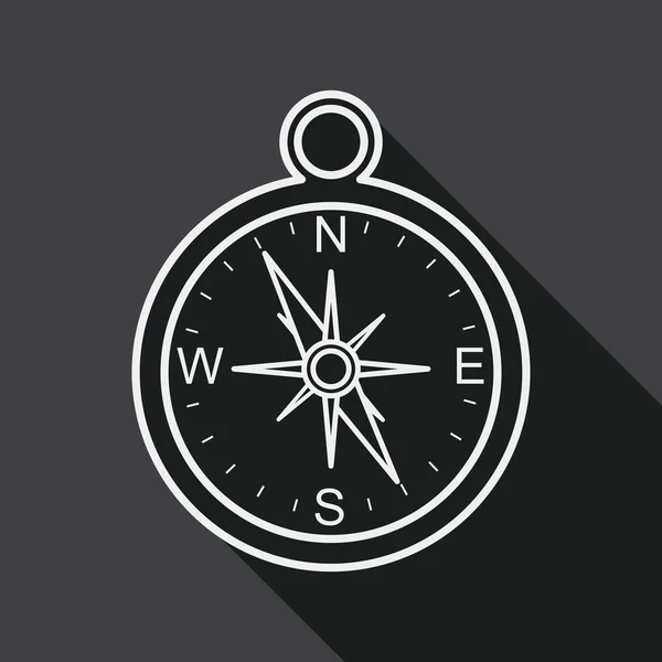 Kompass flaches Symbol mit langem Schatten, Liniensymbol — Stockvektor