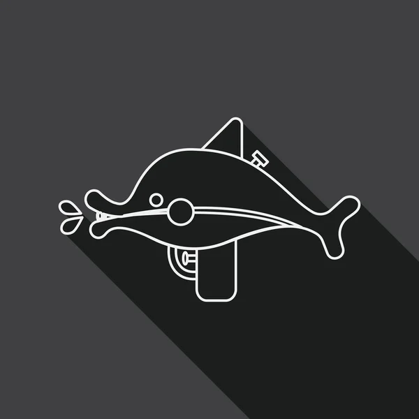 Pistola de agua icono plano con sombra larga, icono de línea — Vector de stock