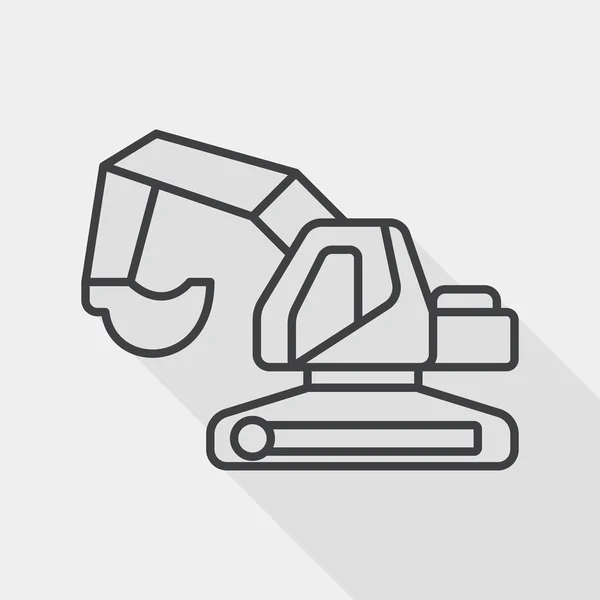 Transportation excavator flat icon with long shadow, line icon — Stok Vektör