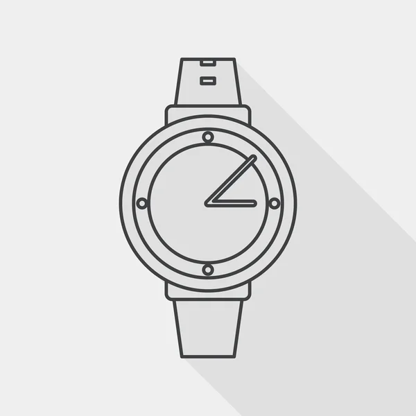 Ícone plano de relógio de pulso com sombra longa, ícone de linha — Vetor de Stock
