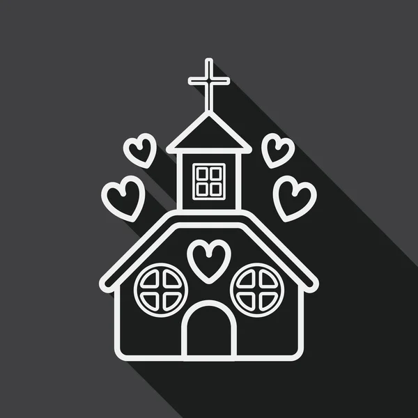 Valentine's Day wedding church flat icon with long shadow, line icon — Stock vektor