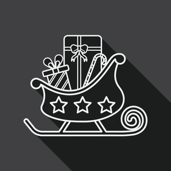 Christmas sleigh gift flat icon with long shadow, eps10, line icon — ストックベクタ