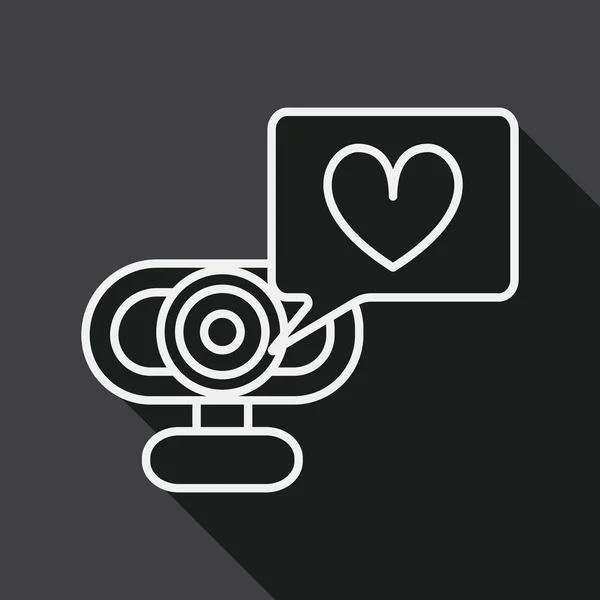 Día de San Valentín webcame mensaje de amor icono plano con sombra larga,, icono de línea — Archivo Imágenes Vectoriales