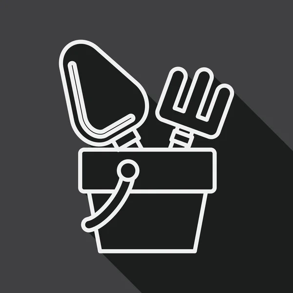 Shovel and bucket toys flat icon with long shadow, line icon — Stok Vektör