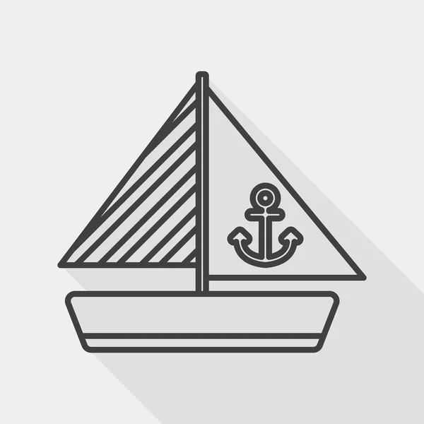Barca a vela icona piatta con lunga ombra, icona di linea — Vettoriale Stock
