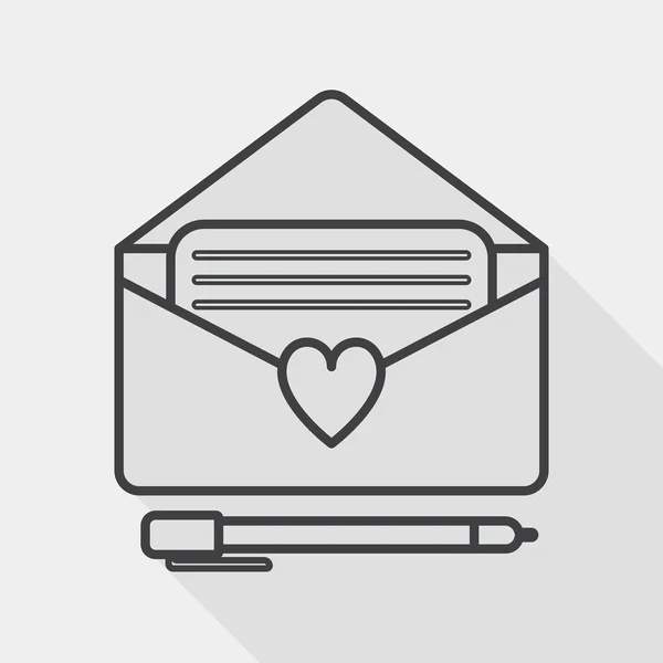San Valentín carta de amor icono plano con sombra larga, icono de línea — Vector de stock