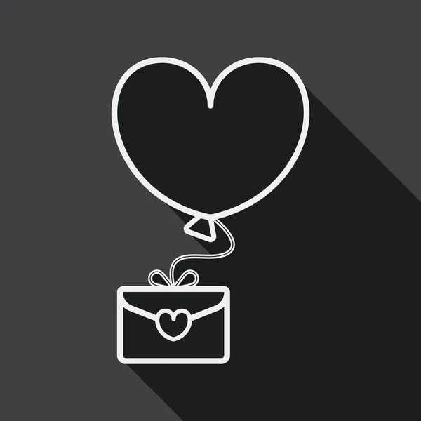 San Valentín carta de amor icono plano con sombra larga, icono de línea — Vector de stock