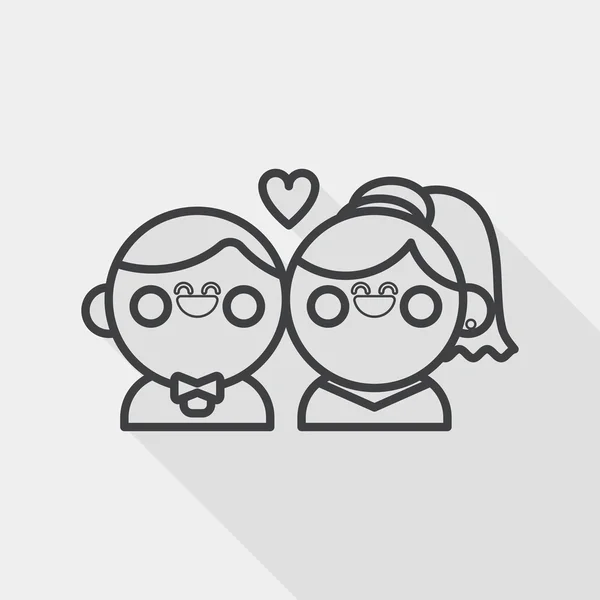 Wedding couple flat icon with long shadow, line icon — Stockvector