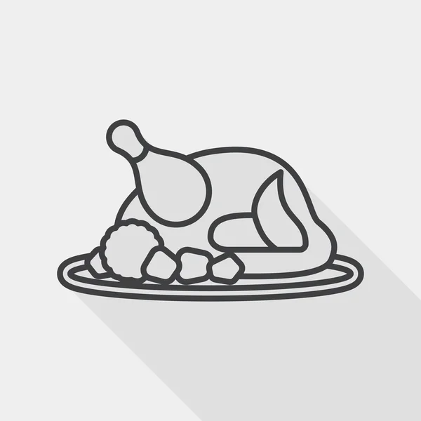 Grill icono plano de pollo con sombra larga, icono de línea — Vector de stock