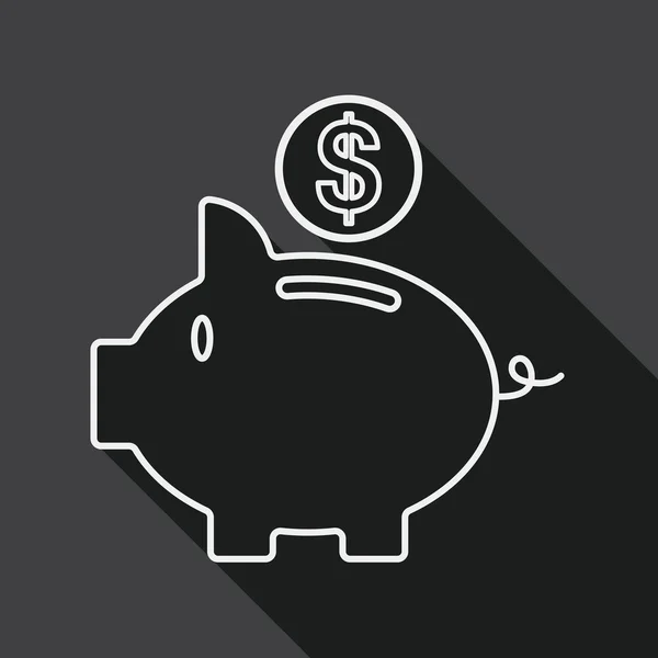 Piggy bank flat icon with long shadow, line icon — Stock vektor