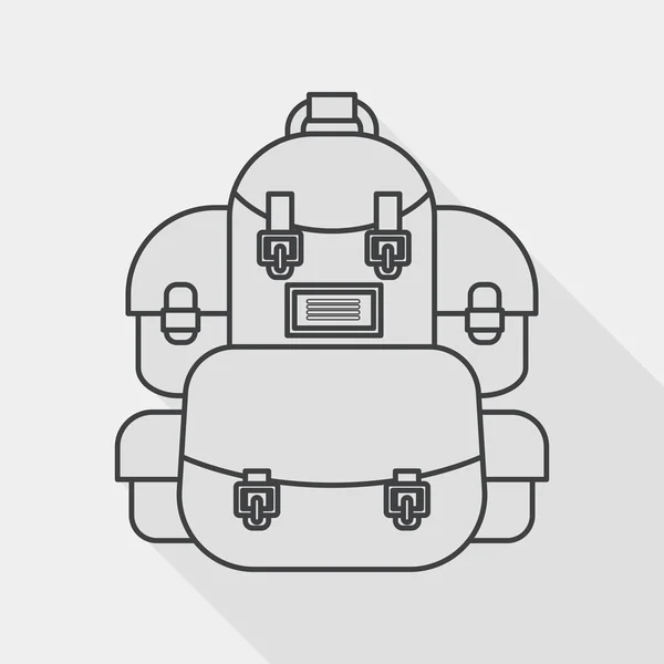 Ícone plano mochila com sombra longa, ícone de linha —  Vetores de Stock