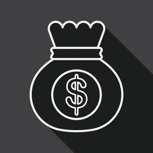 Sacchetto dei soldi icona piatta con lunga ombra, icona della linea — Vettoriale Stock