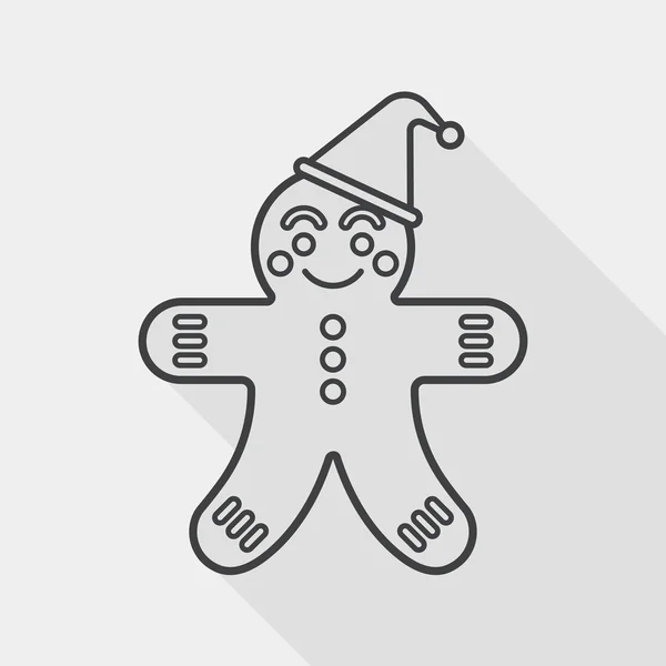 Uomo pan di zenzero icona piatta con lunga ombra, icona linea — Vettoriale Stock