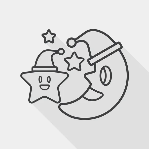 Moon and star with Christmas hat flat icon with long shadow, eps, line icon — Stockvector