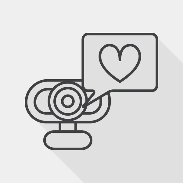 Día de San Valentín webcame mensaje de amor icono plano con sombra larga,, icono de línea — Archivo Imágenes Vectoriales