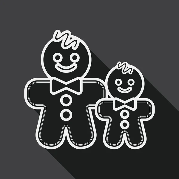 Gingerbread man flat icon with long shadow, line icon — Stockový vektor